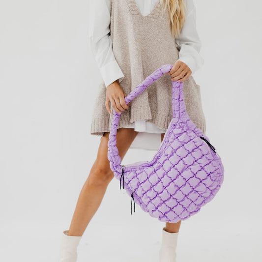 Carmen Quilted Hobo Tote Bag in Lilac