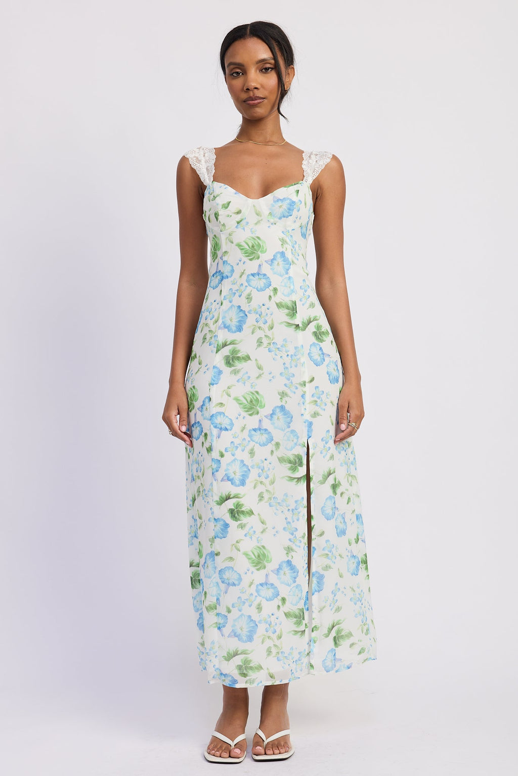Cassia Maxi Dress Blue Morning Floral (dress) - cassia floral puff sleeve maxi dress - shop at us.meeeshop