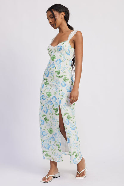 Cassia Maxi Dress in Blue Morning Floral view 2 - Cassia Flora Maxi Dress