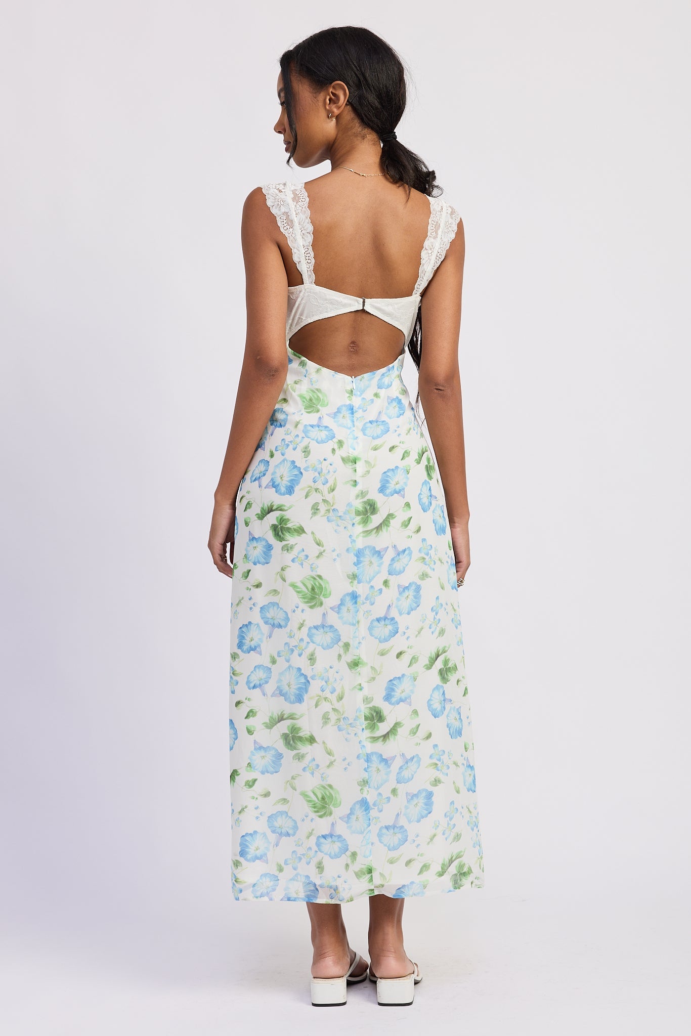 Cassia Maxi Dress in Blue Morning Floral view 3 - Cassia Flora Maxi Dress
