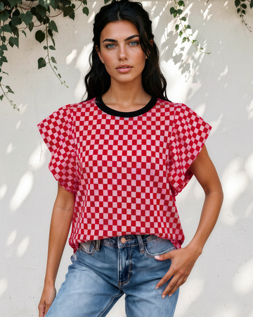 Cassidy Contrast Trim Round Neck Top in S - Round Top