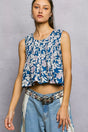 Pol Floral Round Neck Cropped Pintuck Tank