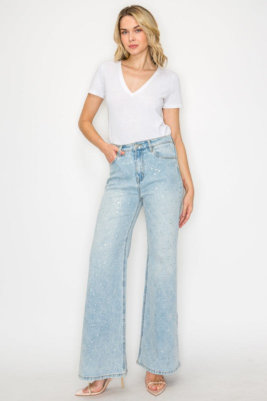 Metallic Ultra High Rise Relaxed Flare Jeans | view 4 | Artemis Vintage | us.meeeshop
