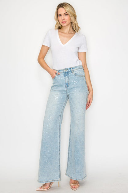 Metallic Ultra High Rise Relaxed Flare Jeans | view 4 | Artemis Vintage | us.meeeshop