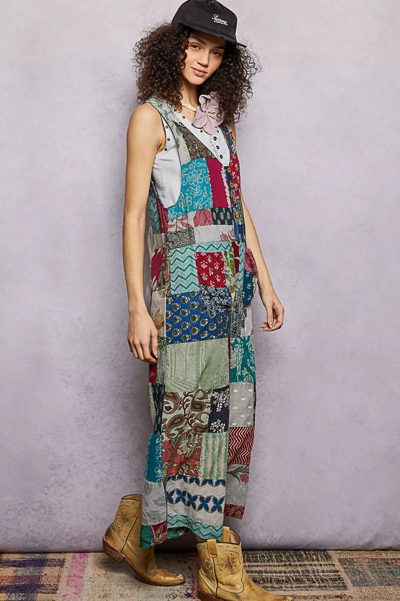 pol sleeveless patchwork POL Sleeveless Patchwork Wide Leg Jumpsuit view 3 (one-piece) - shop at us.meeeshop