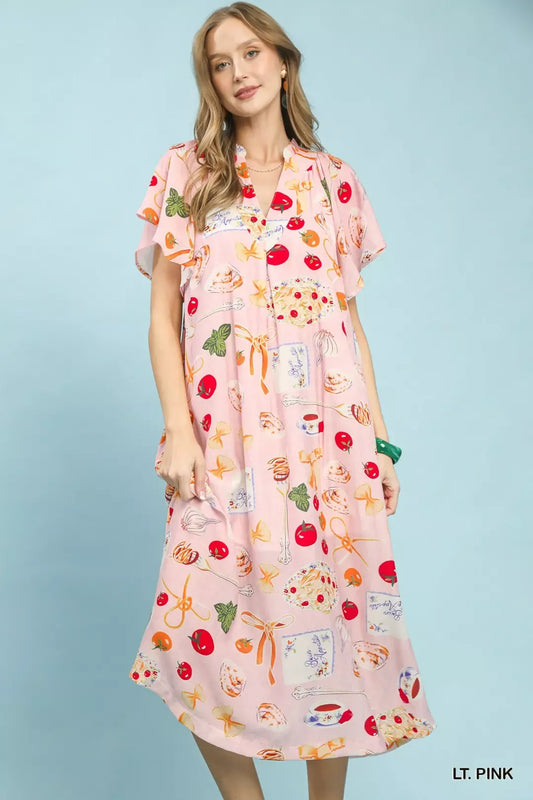 Umgee Abstract Print Flutter Sleeve Midi Dress (women's dresses) - shop at us.meeeshop