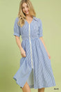 Umgee Striped Midi Dress with Front Zipper