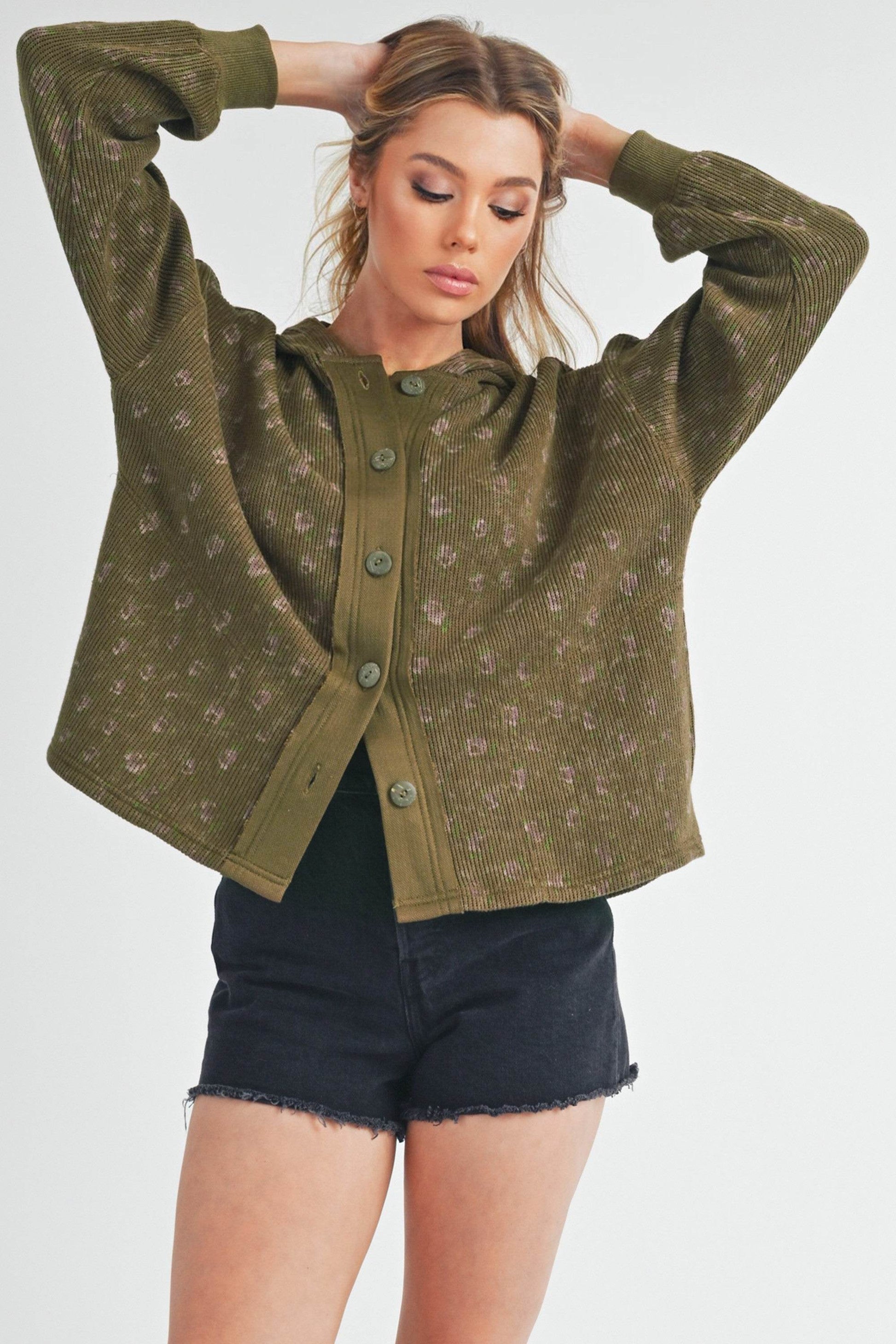 Aemi + Co Floral Button Up Hooded Jacket - us.meeeshop