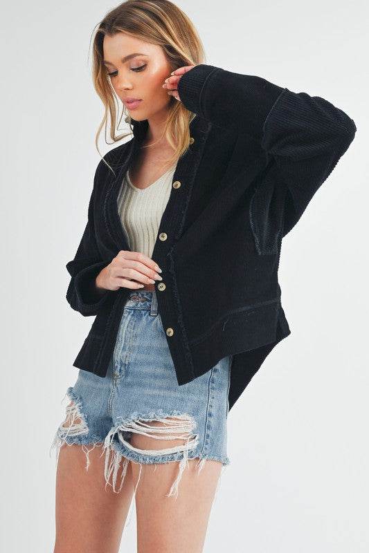 Aemi + Co Side Slit Exposed Seam Button Up Corduroy Jacket - us.meeeshop