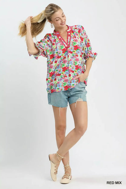 umgee mix floral Umgee Mix Floral Print Ruffle Top view 5 (top) - shop at us.meeeshop