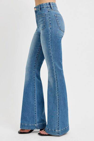 RISEN Front Patch Pocket Flare Jeans Plus Size - us.meeeshop