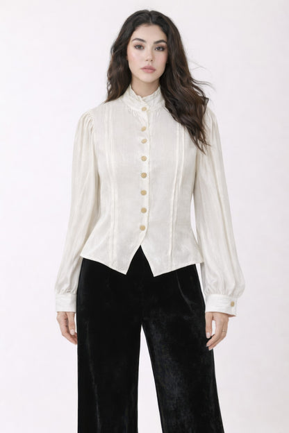 Ccwholesaleclothing Elegant Satin-finish Victorian Button-up Top view 6 - Victorian Satin Blouse