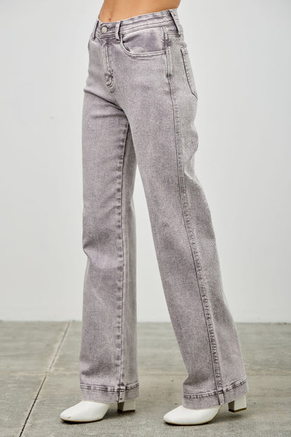 Ccwholesaleclothing High Rise Slim Wide Straight in Silver grey view 7 - High-Waisted - High Rise Straight Leg Jeans