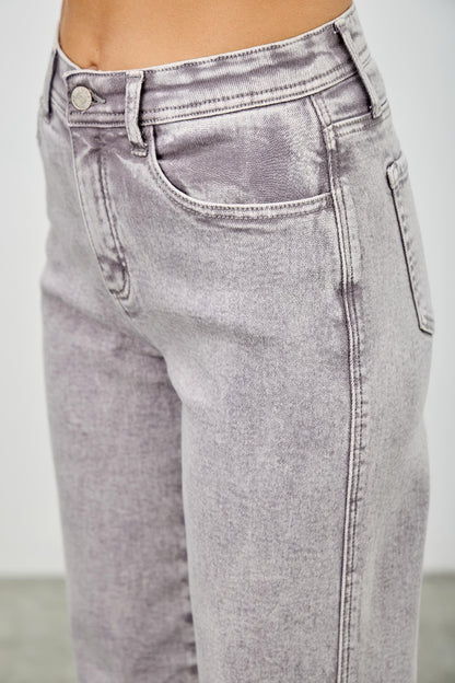 Ccwholesaleclothing High Rise Slim Wide Straight in Silver grey view 9 - High-Waisted - High Rise Straight Leg Jeans