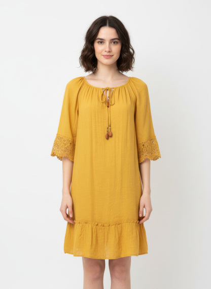 Ccwholesaleclothing Mlle Gabrielle Solid Elbow Sleeve Dress in Gold view 10 - Mlle Gabrielle Dress Plus Size