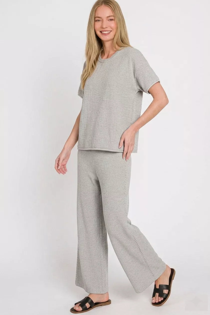 zenana viscose round Zenana Viscose Round Neck Top & Pants Set view 3 (top) - shop at us.meeeshop