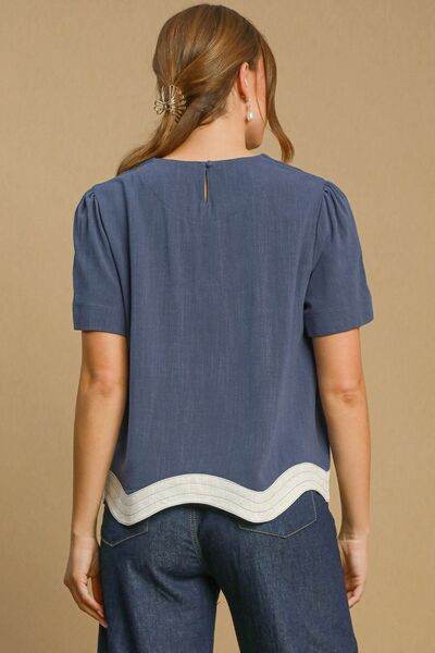 Umgee Linen Blend Scalloped Hem Top Plus Size - us.meeeshop