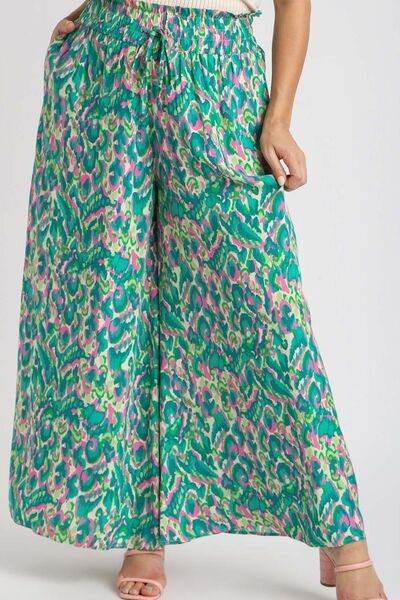 Umgee Mixed Print High Waist Wide Leg Pants Plus Size - us.meeeshop