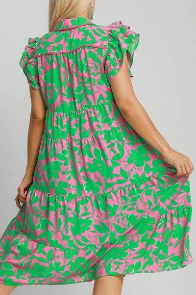 Umgee Floral Collared Ruffle Cap Sleeve Midi Dress Plus Size - us.meeeshop