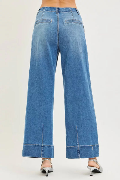 risen slouchy wide Risen Slouchy Wide Leg Jeans with Pleats view 5 (bottom) - shop at us.meeeshop