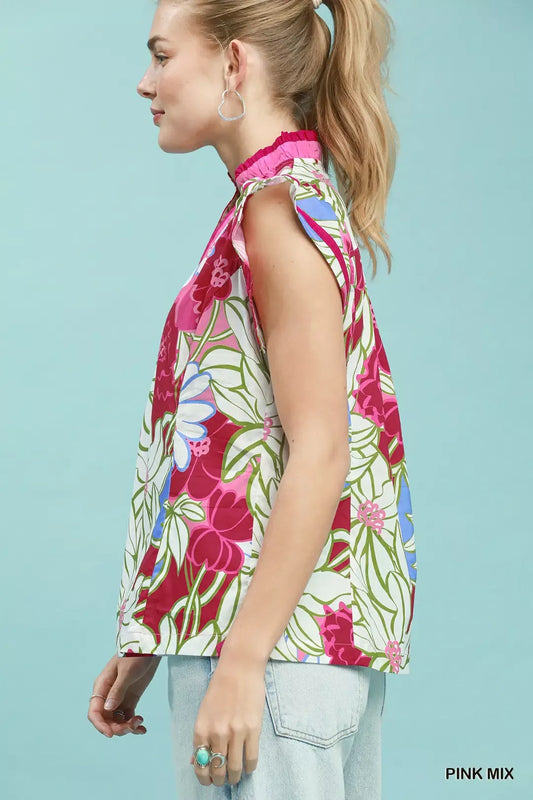 umgee bold floral Umgee Bold Floral Flutter Sleeve Top view 2 (top) - shop at us.meeeshop
