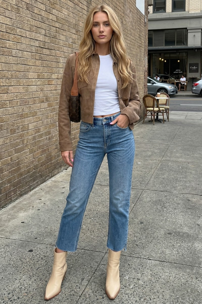 Cecilia Tummy Control High Rise Slim Straight Jeans in 1 (24) - High-Waisted (bottom)