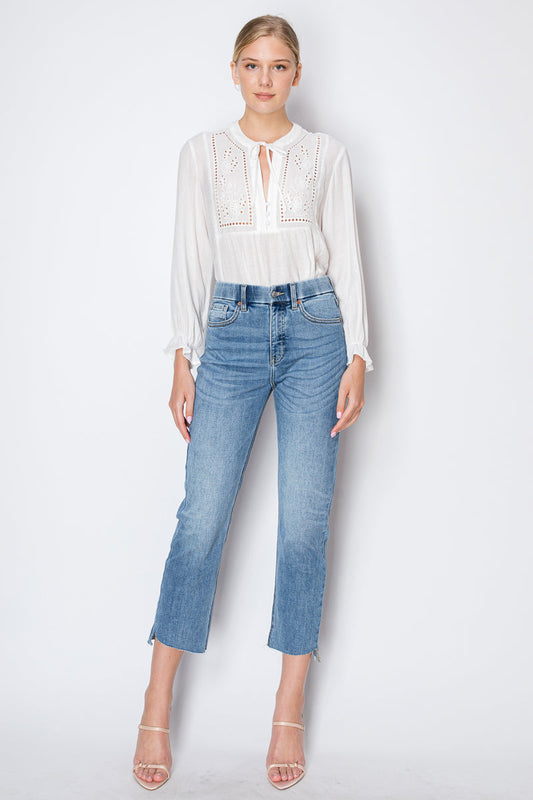Cecilia Tummy Control High Rise Slim Straight Jeans in 3 (25) view 2 - High-Waisted (bottom)