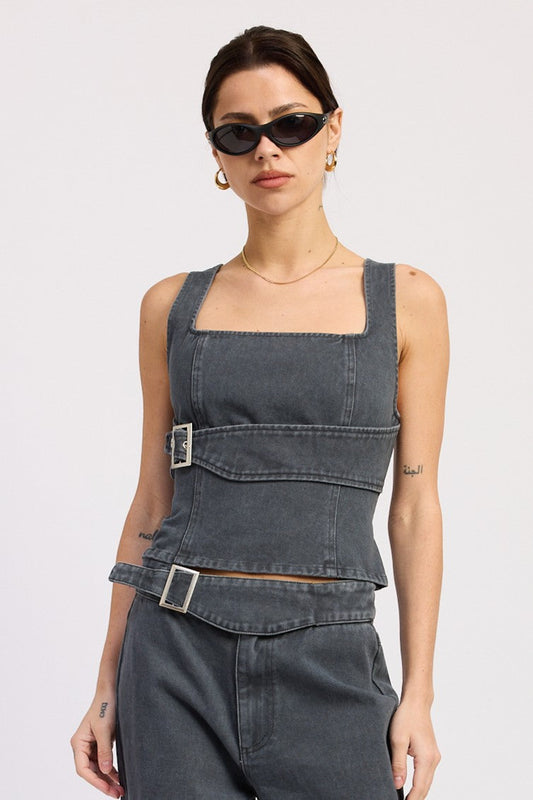 Celandine Top in Washed Denim - Celandine Size Chart