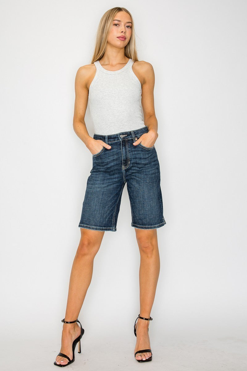 Celeste Dark Wash High Rise Bermuda Jeans in M view 2 - High-Waisted - Celeste Blue Jeans (bottom)