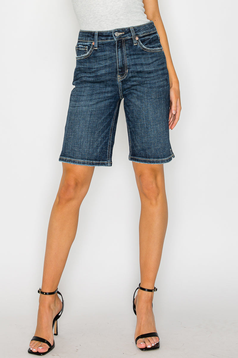 Celeste Dark Wash High Rise Bermuda Jeans view 5 - High-Waisted - Celeste Blue Jeans (bottom)