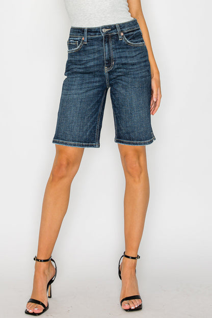 Celeste Dark Wash High Rise Bermuda Jeans view 5 - High-Waisted - Celeste Blue Jeans (bottom)