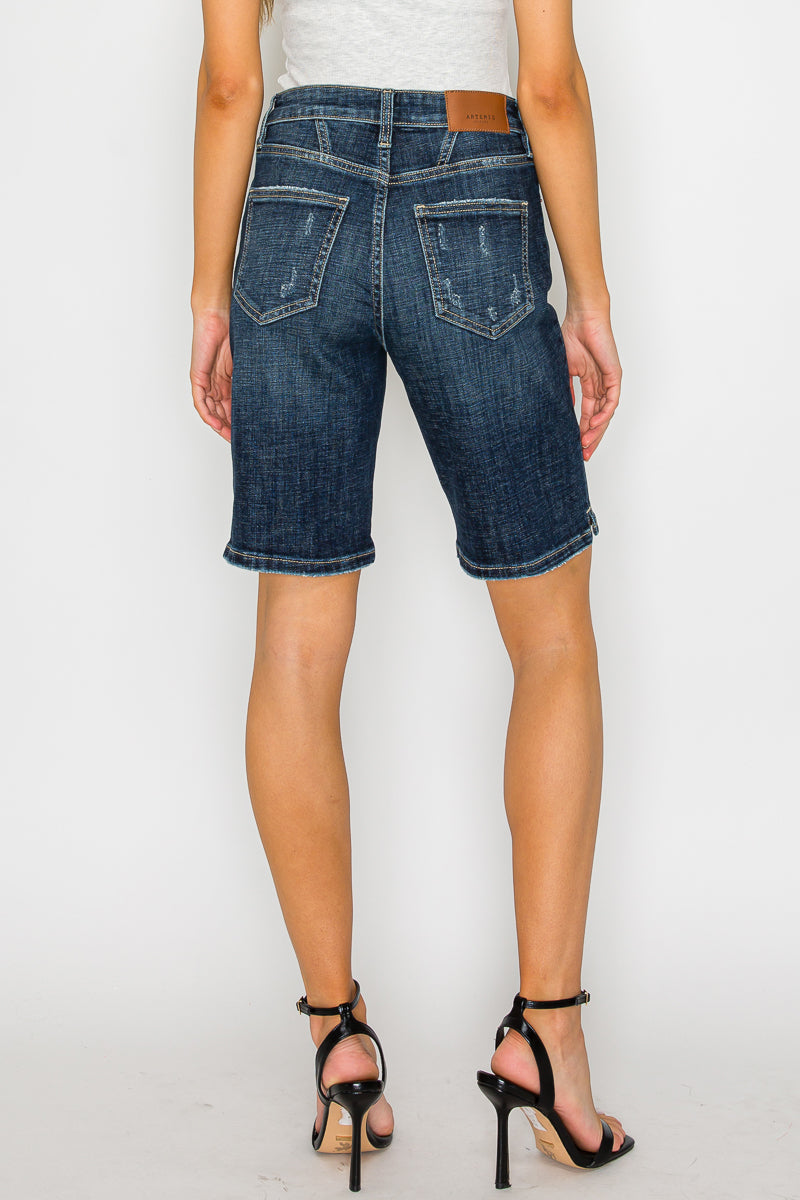 Celeste Dark Wash High Rise Bermuda Jeans view 7 - High-Waisted - Celeste Blue Jeans (bottom)