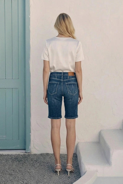 Celeste Dark Wash High Rise Bermuda Jeans view 8 - High-Waisted - Celeste Blue Jeans (bottom)