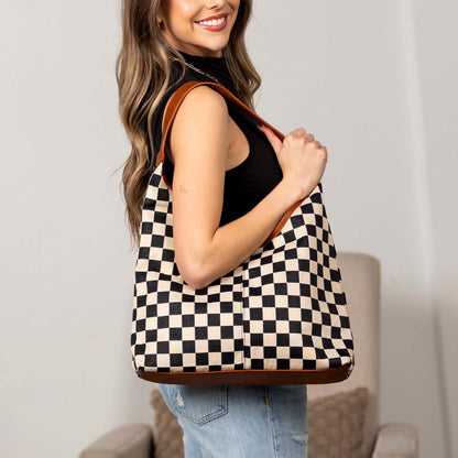 Celine Mixed Media Hobo Bag in Black Check