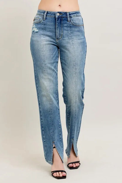 judy blue full Judy Blue Full Size High Waist Vintage Wash Front Seam & Slit Straight plus Size MD (piece) - shop at us.meees