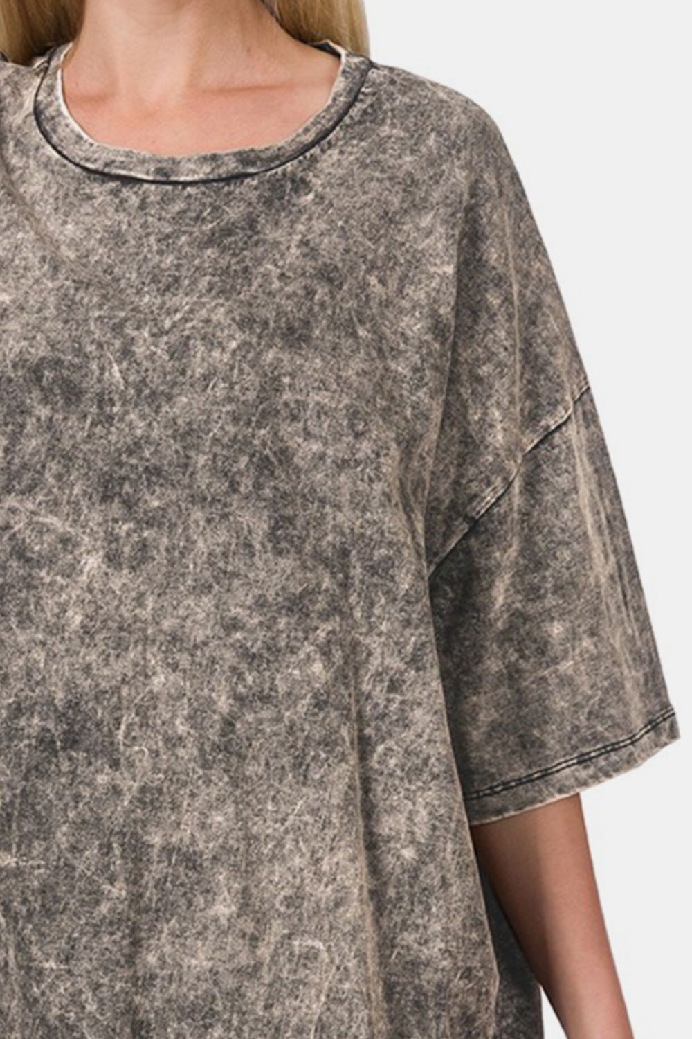 Zenana Washed Round Neck Drop Shoulder Oversized T-Shirt | us.meeeshop