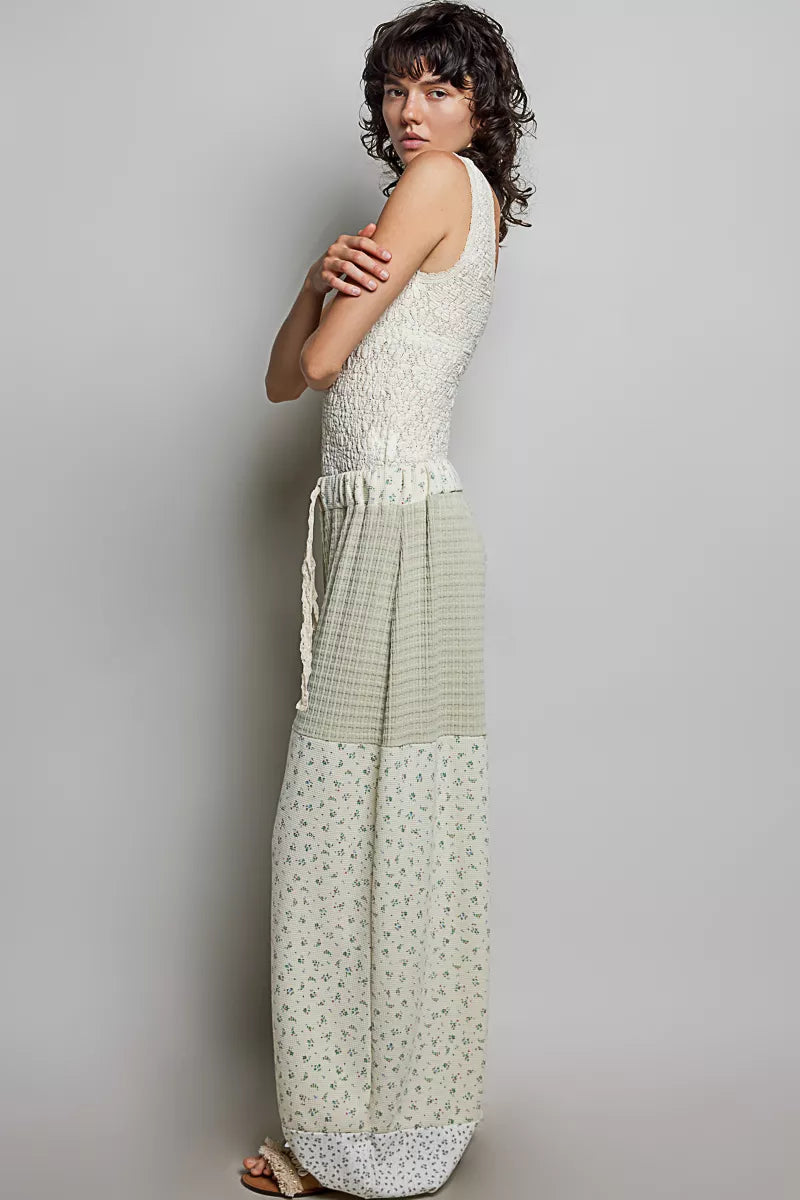 pol patchwork mixed POL Patchwork Mixed Knit Wide Leg Pants view 6 (bottom) - shop at us.meeeshop