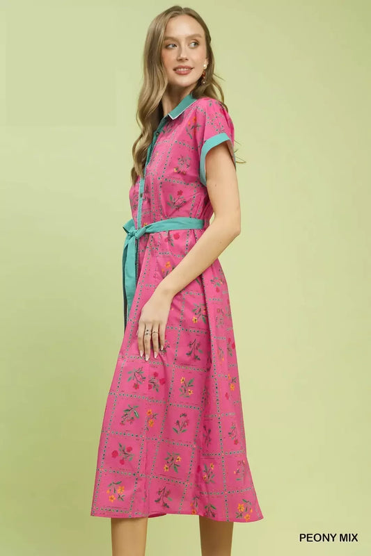 Umgee Mix Floral Button-Front Midi Dress (women's dresses) view 2 - shop at us.meeeshop