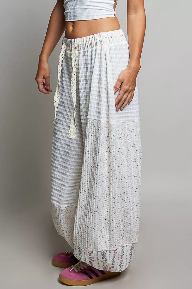 pol patchwork mixed Pol Patchwork Mixed Knit Wide Leg Pants view 2 (bottom) - shop at us.meeeshop