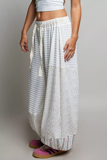 pol patchwork mixed Pol Patchwork Mixed Knit Wide Leg Pants view 2 (bottom) - shop at us.meeeshop
