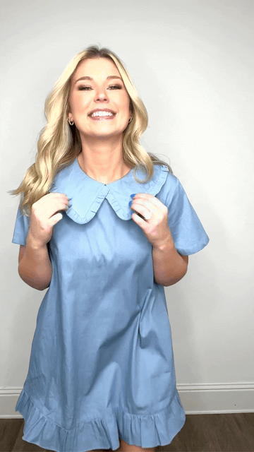 Chambray Dress with Wide Collar - MeeeShop Women's Fashion
