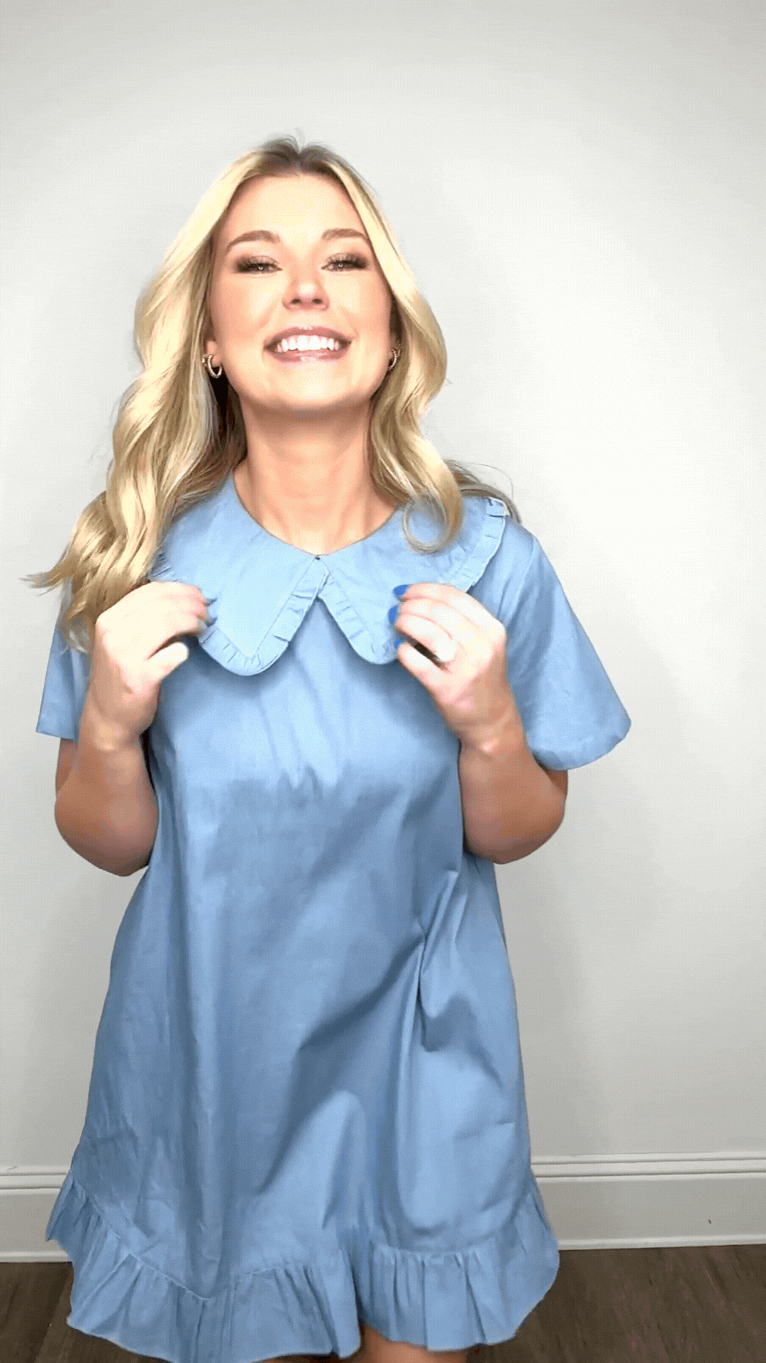 Chambray Dress with Wide Collar in Blue view 2 - Chambray Dress Big W