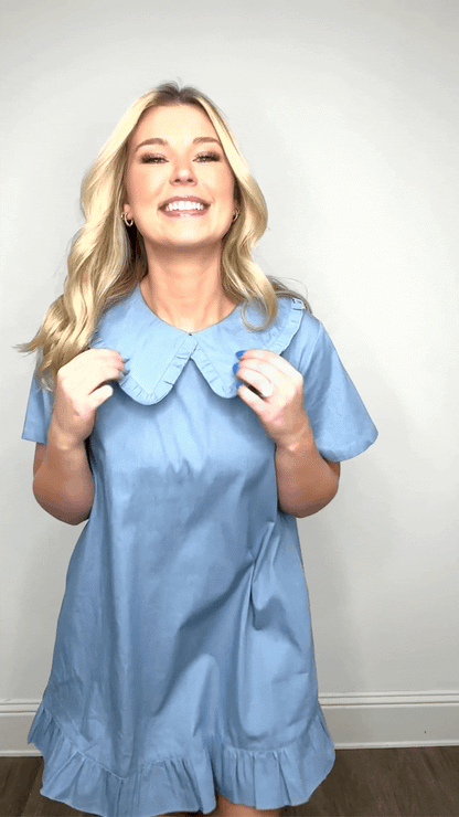 Chambray Dress with Wide Collar in Blue view 2 - Chambray Dress Big W