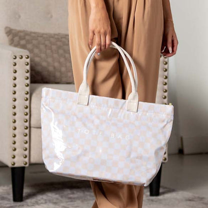 Charly Laminated Checkered Nylon Tote in Black Tan Check view 5 (bag)