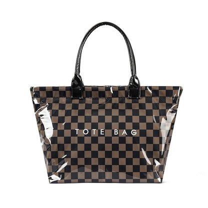 Charly Laminated Checkered Nylon Tote in Mocha Check view 3 (bag)