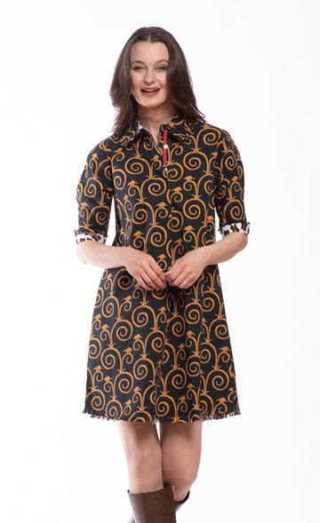 Chatham Black and Gold Swirl Print Dress in S view 2