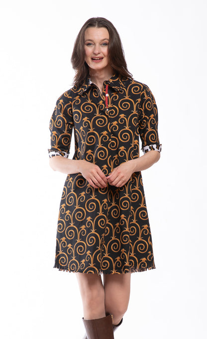 Chatham Black and Gold Swirl Print Dress in S view 2