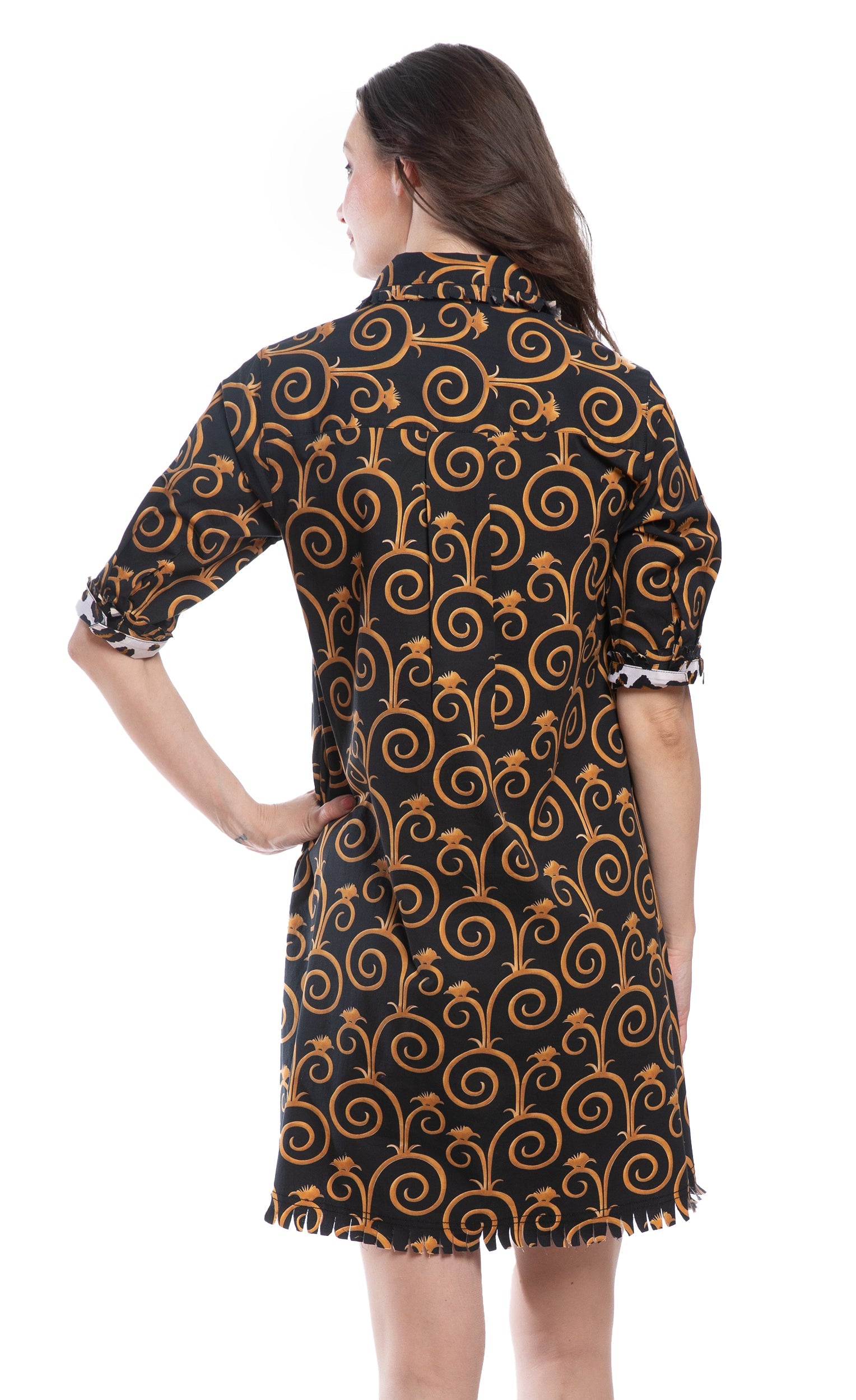 Chatham Black and Gold Swirl Print Dress in XL view 5