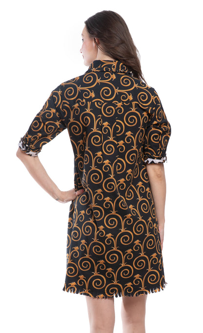 Chatham Black and Gold Swirl Print Dress in XL view 5