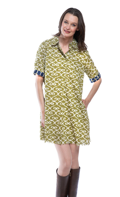 Chatham Dress Green Ivory Swirl Print in M view 3 - The Windmill Chatham Green Dress Code